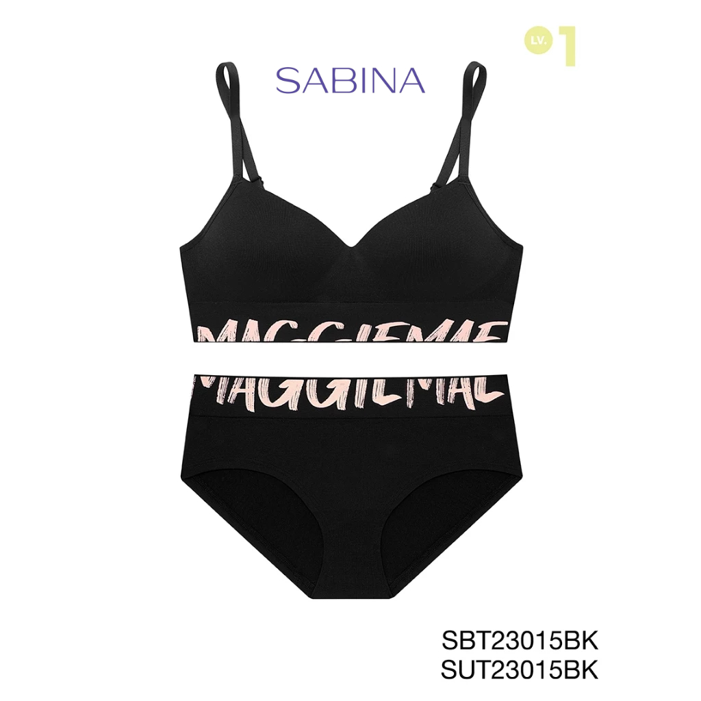 Sabina เซตชุดชั้นใน Maggie Mae Soft and Cozy เสื้อชั้นใน ไร้โครง รหัส SBT23015BK+SUT23015BK สีดำ