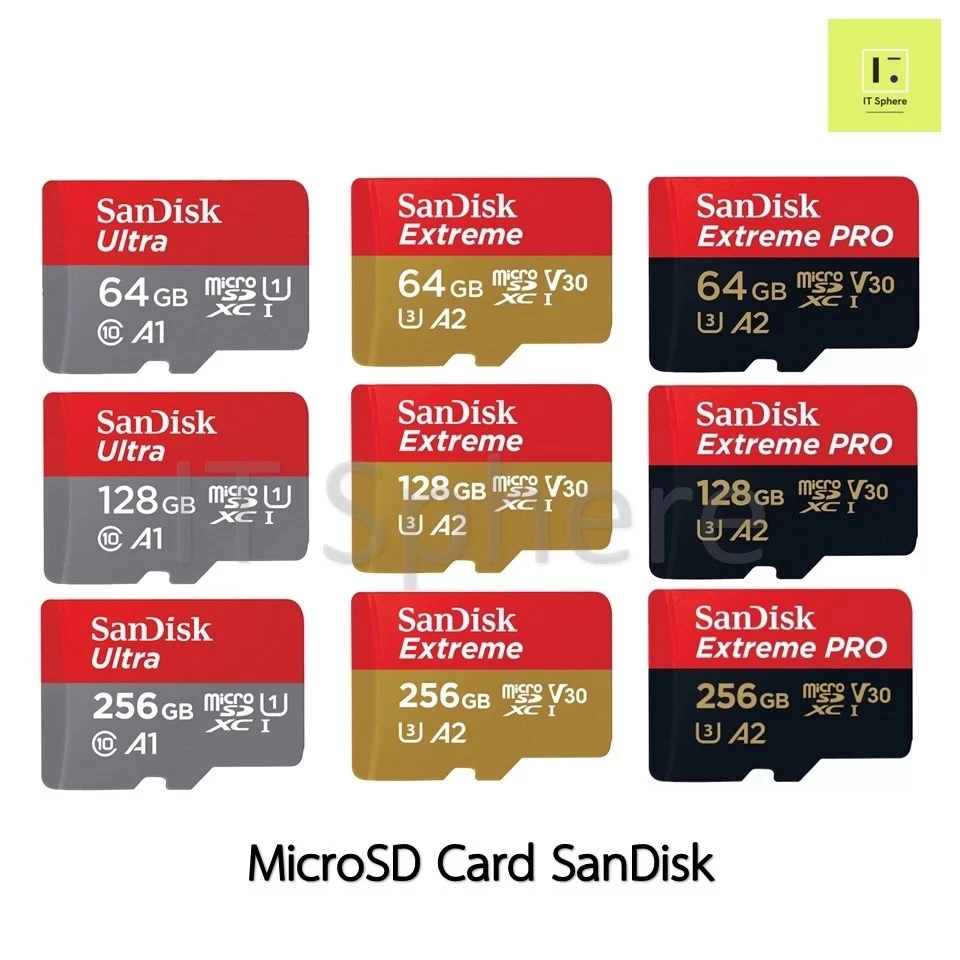 [ส่งด่วนทักแชท] SanDisk คุณภาพสูง Ultra Extreme Pro sdcard A1 A2 U3 V30 64GB 128GB 256GB 4K memory MicroSD กล้องวงจรปิด