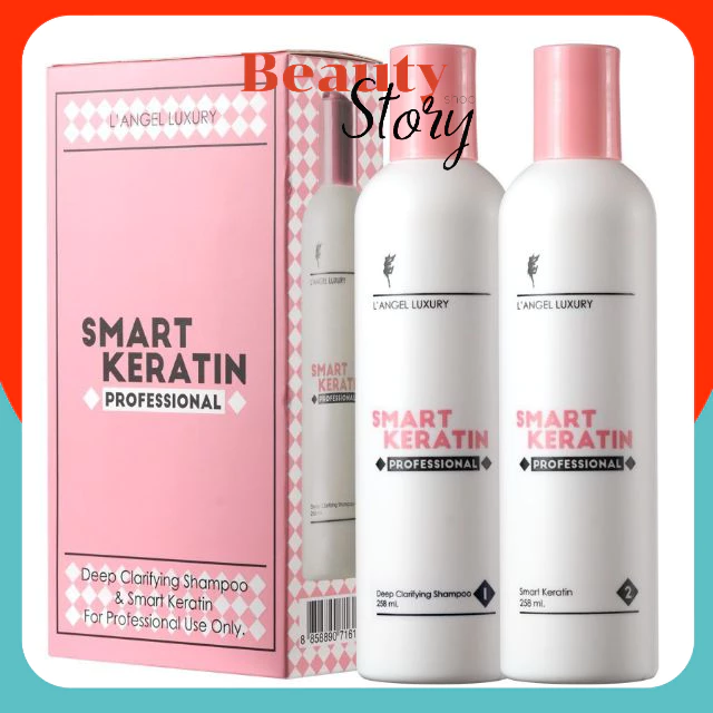 👄L'ANGEL LUXURY SMART KERATIN แอลแองเจล (กล่อง**ชมพู*) ลัคซ์ชูรีย์ สมาร์ท เคราติน langel เคราตินสด บำรุงฟื้นฟูผมแห้งเสีย
