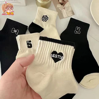 Anna shop ถุงเท้าข้อสั้น ลายเท่ห์ๆ 🧦 ถุงเท้าวัยรุ่นแฟชั่น สไตล์เกาหลี ⚡ มินิมอล มี 5ลาย ชายและหญิงใส่ได้ S46