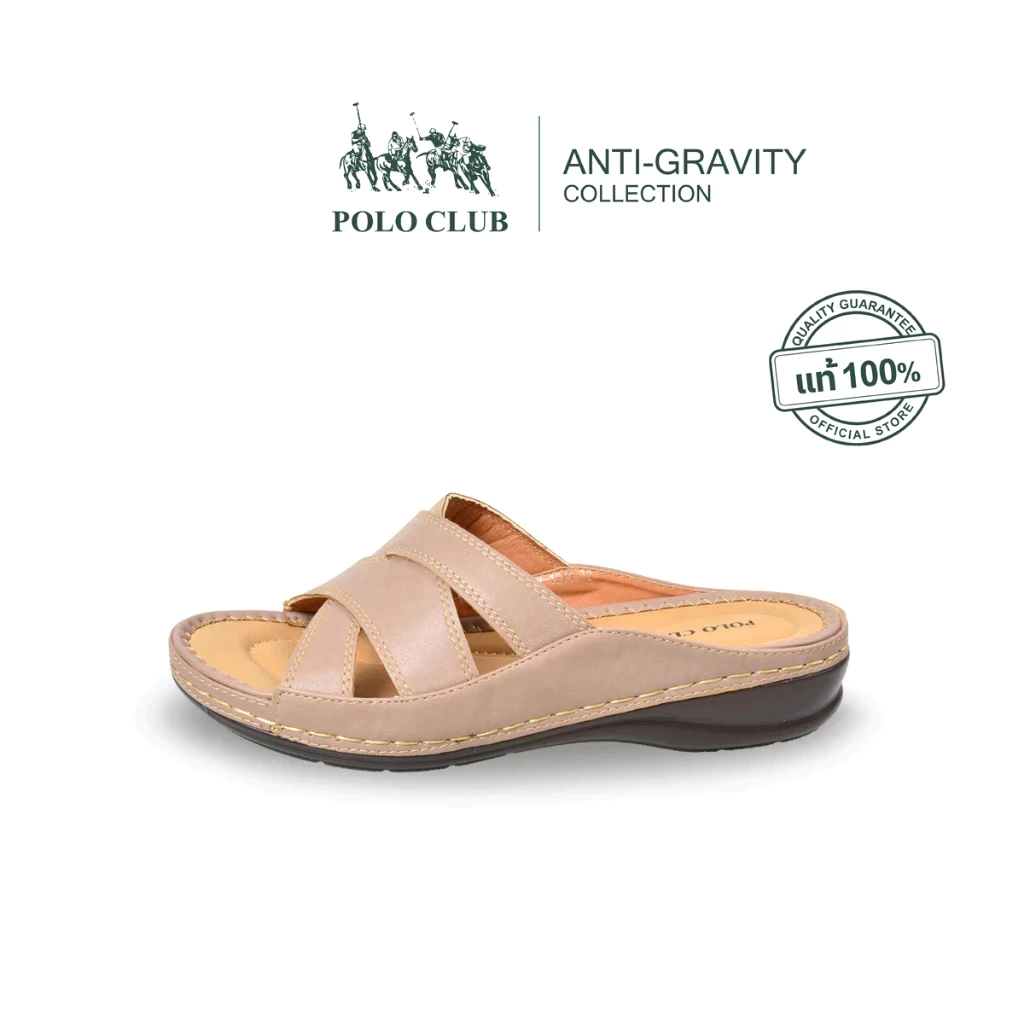 POLO CLUB รองเท้าแตะแบบสวม รุ่นP2748 สีนู๊ด| รองเท้าแตะผู้หญิง สูง 1 นิ้ว