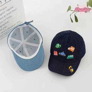 [พร้อมส่ง] หมวกแก๊ปเด็ก หมวกเด็ก 1-5 ขวบ ผ้ายีนส์วินเทจ ลายรถยนต์น่ารัก รอบหัว 50-52 cm. ปรับขนาดได้ หมวกเบสบอลเด็ก
