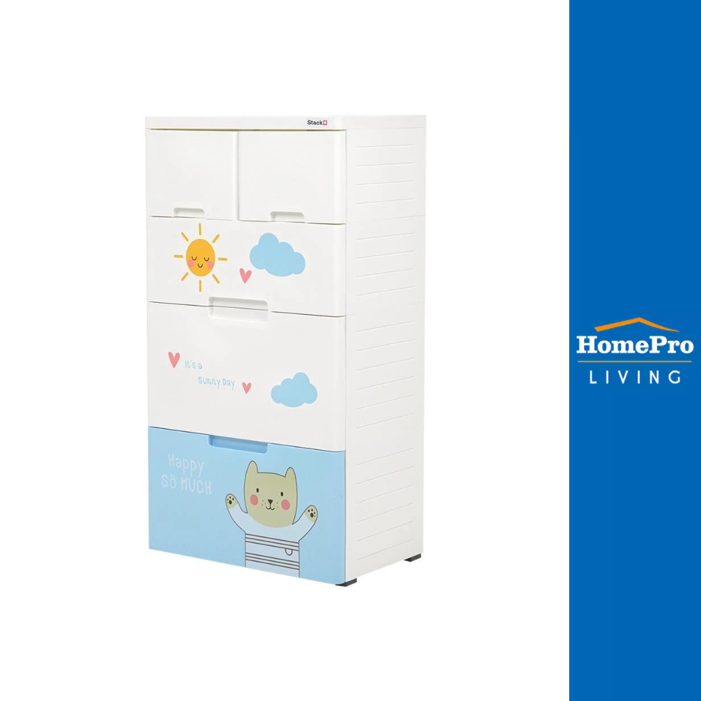 HomePro ตู้ลิ้นชัก 4 ชั้น  A58 TINY 58x38x109 ซม. สีขาว/ฟ้า แบรนด์ STACKO