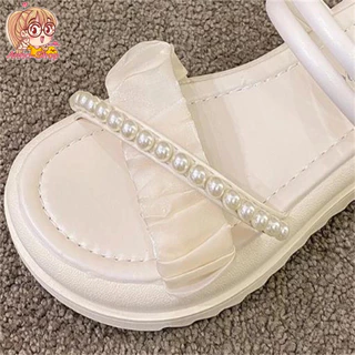 Anna shop รองเท้าแตะแฟชั่น ตกแต่งไข่มุกคาดสวย ใส่แล้วสวย สไตล์เกาหลี มินิมอล พร้อมส่งในไทย T293