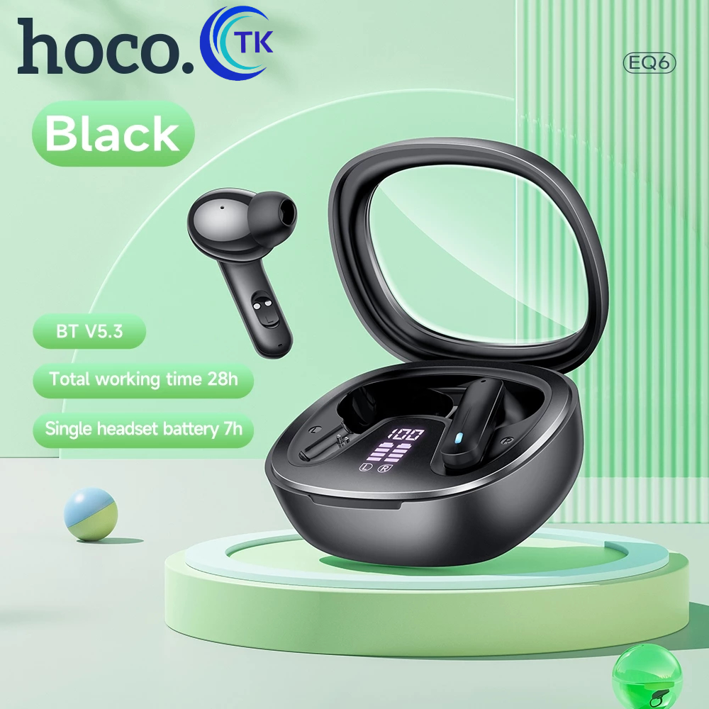 Hoco EQ6 TWS ชุดหูฟังบลูทูธไร้สาย BT5.3 พร้อมไมโครโฟน ควบคุมแบบสัมผัส จอแสดงผล HD สเตอริโอ LED สําหรับสมาร์ทโฟนทุกรุ่น