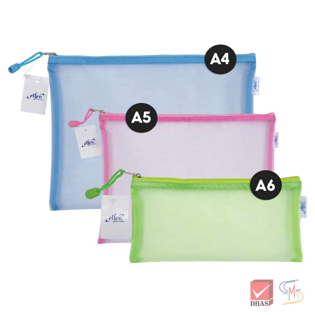 Elfen เอลเฟ่น กระเป๋าดินสอ กระเป๋าซิปตาข่าย ไนลอน คละสี จำนวน 1 ชิ้น