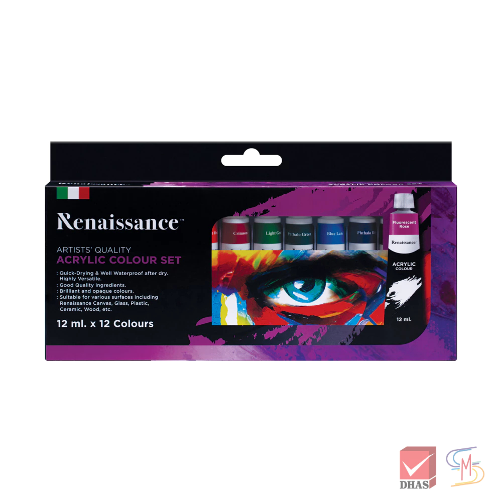Renaissance สีอะคริลิค ชุดสีอะคริลิค 12 ml. 12 สี จำนวน 1 กล่อง