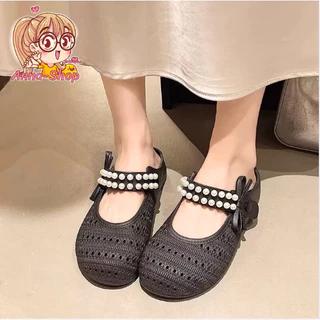 Anna shop มาใหม่ รองเท้าคัทชู ดีไซน์สวย แบบสวม เสริมส้นต่ำ ตกแต่งไข่มุก สินค้าพร้อมส่งจากประเทศไทย T369