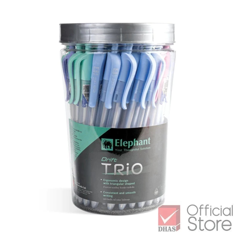 Elephant ปากกาลูกลื่น รุ่น Drift Trio (ดริฟท์ ทรีโอ้) 0.5 มม. หมึกน้ำเงิน - กระปุก 50 ด้าม