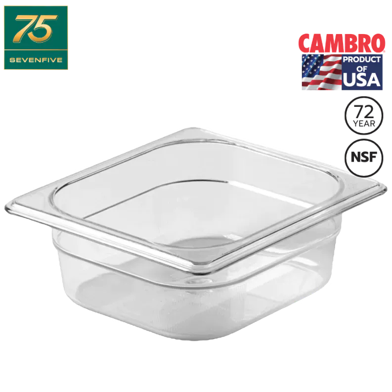 CAMBRO กล่องเก็บวัตถุดิบพลาสติกPC Food Grade ทนร้อน-เย็น ตกไม่แตก ถาดอาหาร กล่องถนอมอาหาร GN1/6 (17.6×16.2ซม.)  CAM1-6