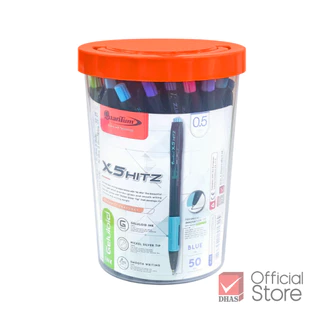 Quantum ปากกาลูกลื่น รุ่น X5 Hitz 0.5 มม. หมึก Geluloid น้ำเงิน - กระปุก 50 ด้าม