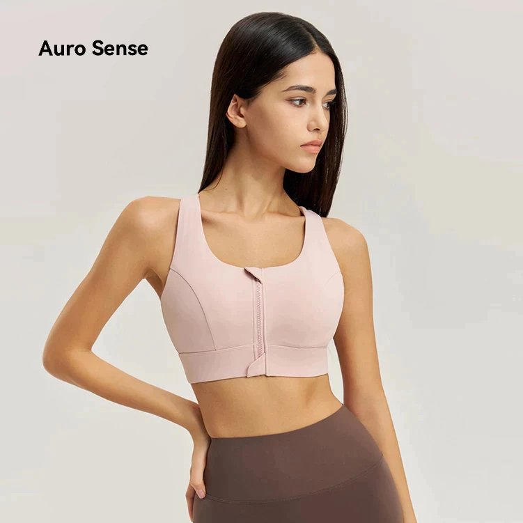 Auro Sense สปอร์ตบรา สำหรับ ผู้หญิง วิดพื้นแบบแรงกระแทกสูง ออกแบบ ซิปด้านหน้า คุณภาพสูง สปอร์ตบรา วิ่ง