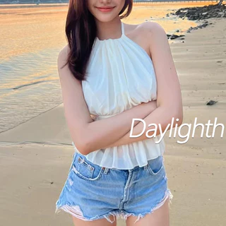 เสื้อกั๊กเซ็กซี่สีทึบรอบคอแขวนคอเสื้อกั๊กผู้หญิงBackless Lace-Up Top DL