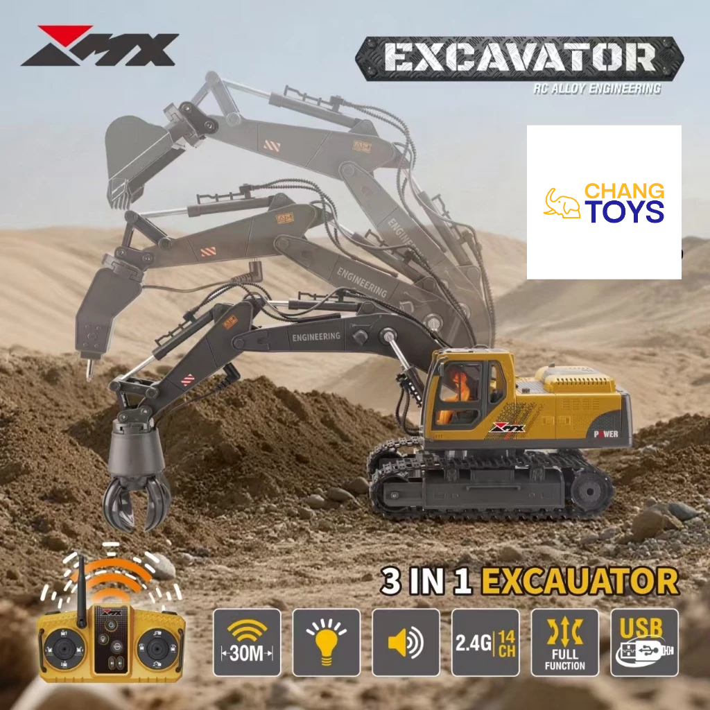 เปลี่ยนหัวใต้ รถขุดบังคับ 14 ช่อง ระบบไฮดรอลิค 2.4G 1:20 วัสดุโลหะผสม รถของเล่นเด็ก แม็คโครบังคับ