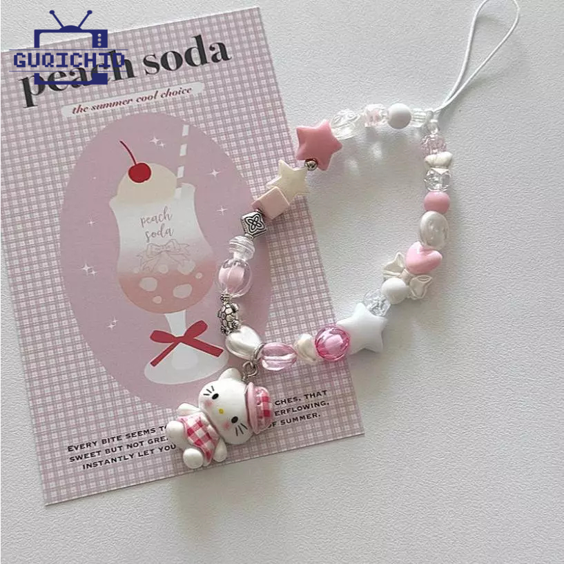 สายคล้องโทรศัพท์มือถือ Ccd เชือกคล้องโทรศัพท์มือ สายคล้องข้อมือรูปแมวน่ารักพร้อมลูกปัดทำมือสำหรับเด็กผู้หญิง Anti-Lost
