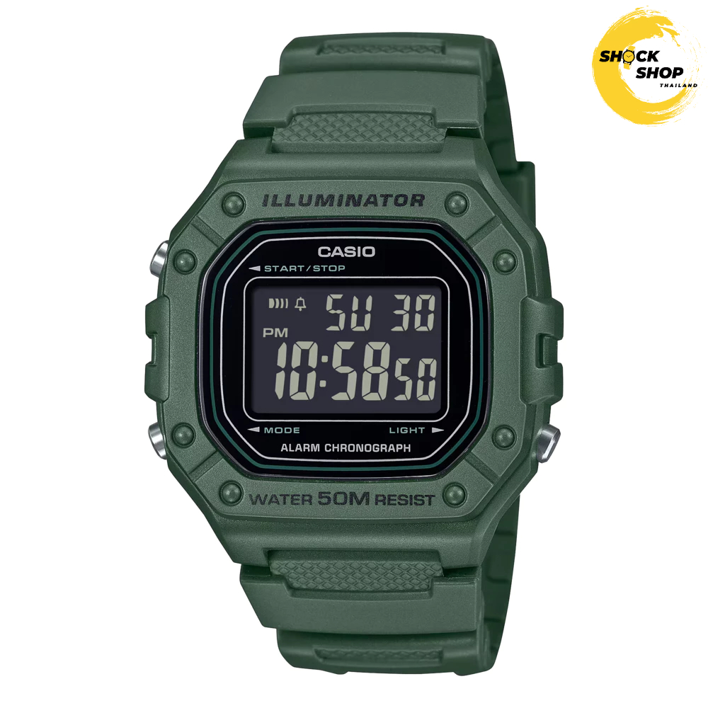 CASIO นาฬิกาข้อมือ รุ่น W-218H-3B วัสดุเรซิ่น สีเขียว คาสิโอ