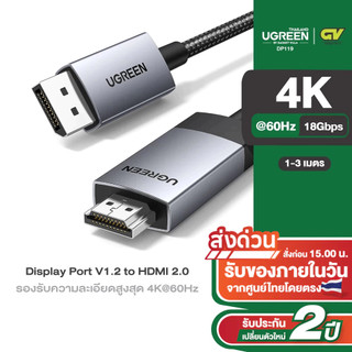 UGREEN รุ่น DP119 DisplayPort to HDMI Cable 4K 60Hz HDR Active DP 1.2 to HDMI 2.0  สายไฟถัก Aluminum ยาว1-3 เมตร