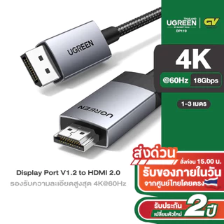 UGREEN รุ่น DP119 DisplayPort to HDMI Cable 4K 60Hz HDR Active DP 1.2 to HDMI 2.0 สายไฟถัก Aluminum ยาว1-3 เมตร