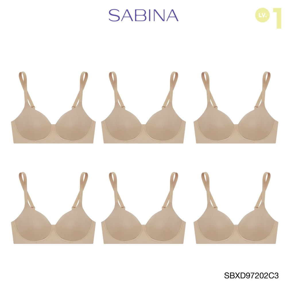 Sabina เสื้อชั้นใน (Set 6 ชิ้น) Invisible Wire (ไม่มีโครง) Seamless Fit รุ่น Perfect Bra รหัส SBXD97202C3 สีเนื้อเข้ม