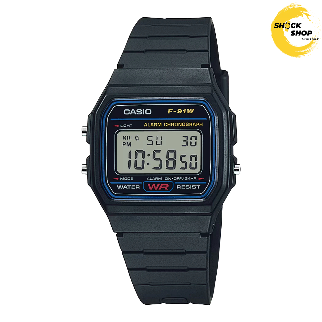 CASIO นาฬิกาข้อมือ ดิจิตอล รุ่น F-91W-1 วัสดุเรซิ่น สีดำ คาสิโอ