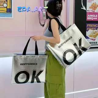 ถูกดี ถุงผ้าสปันบอน เคลือบสีเงิน พิมพ์คำOK แข็งแรง รับน้ำหนักได้