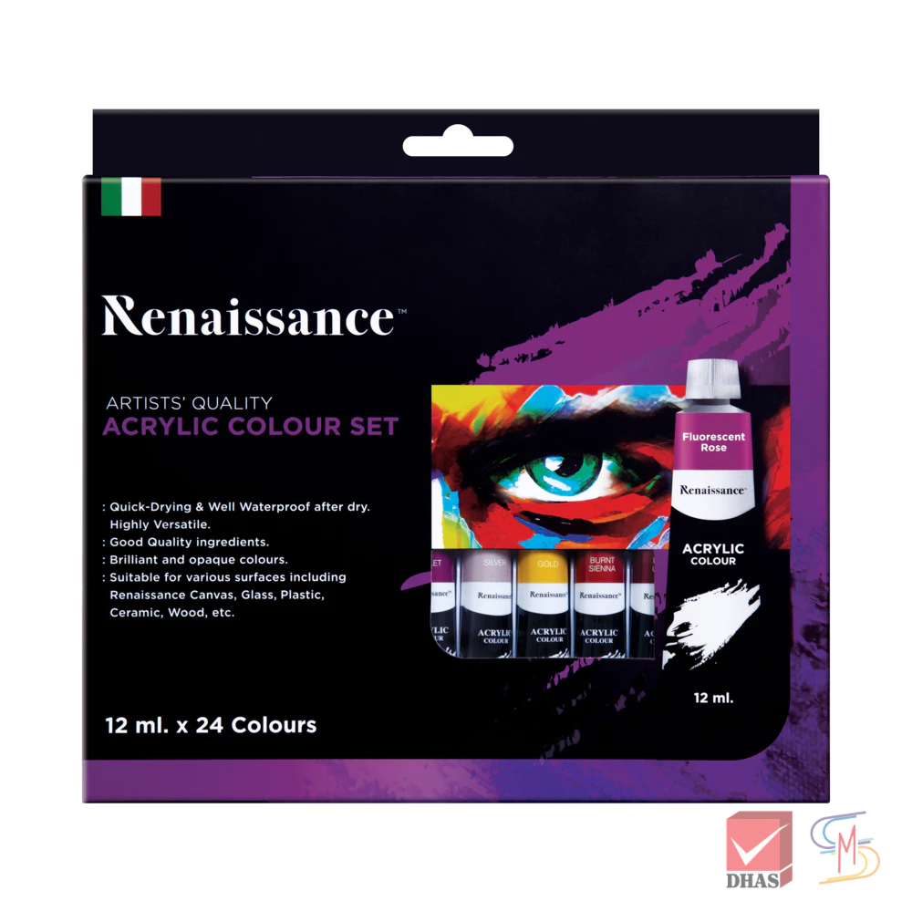 Renaissance สีอะคริลิค ชุดสีอะคริลิค 12 ml. 24 สี จำนวน 1 กล่อง