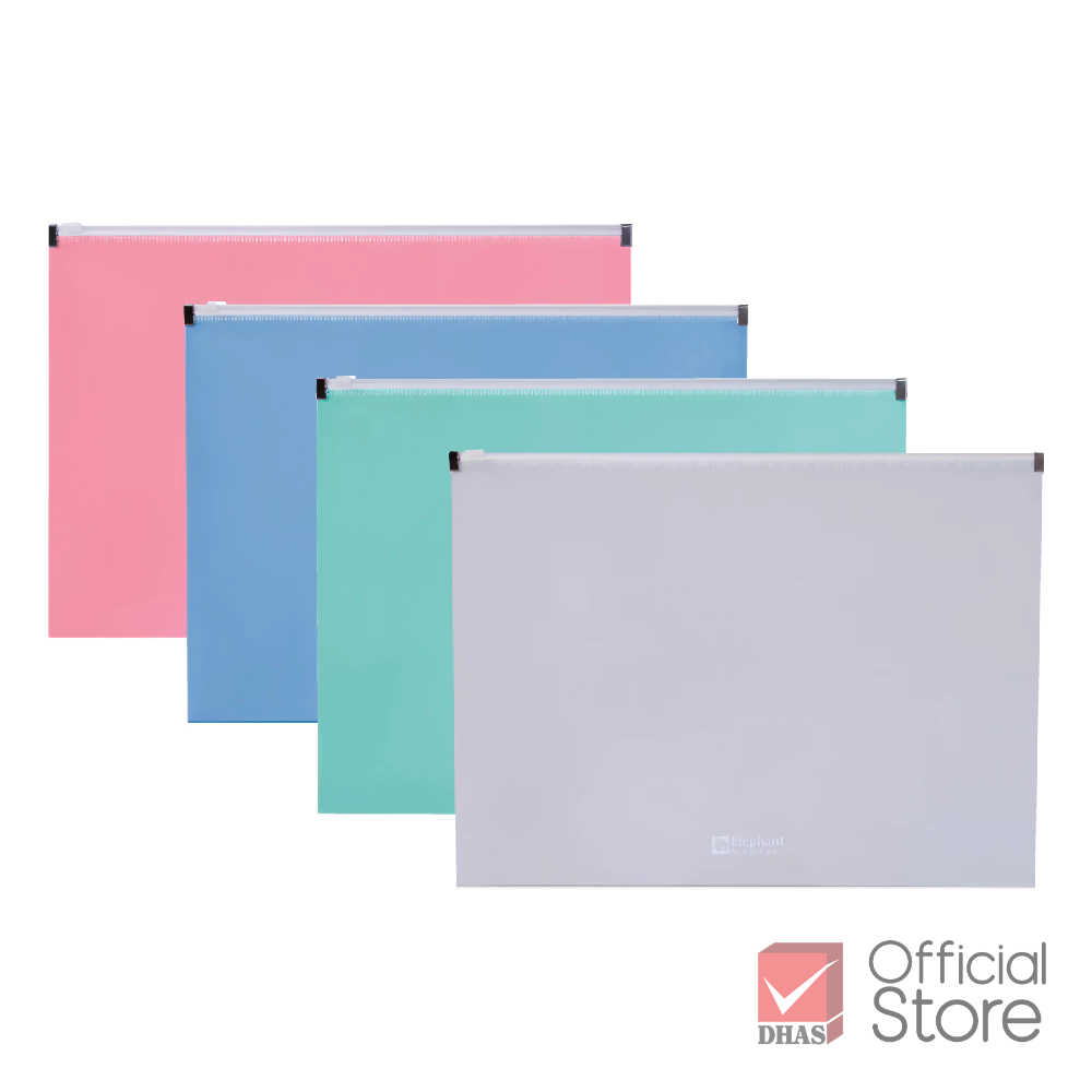 Elephant แฟ้มซิป กระเป๋าซิปพลาสติก PZ01 A4 คละสี จำนวน 1 ชิ้น