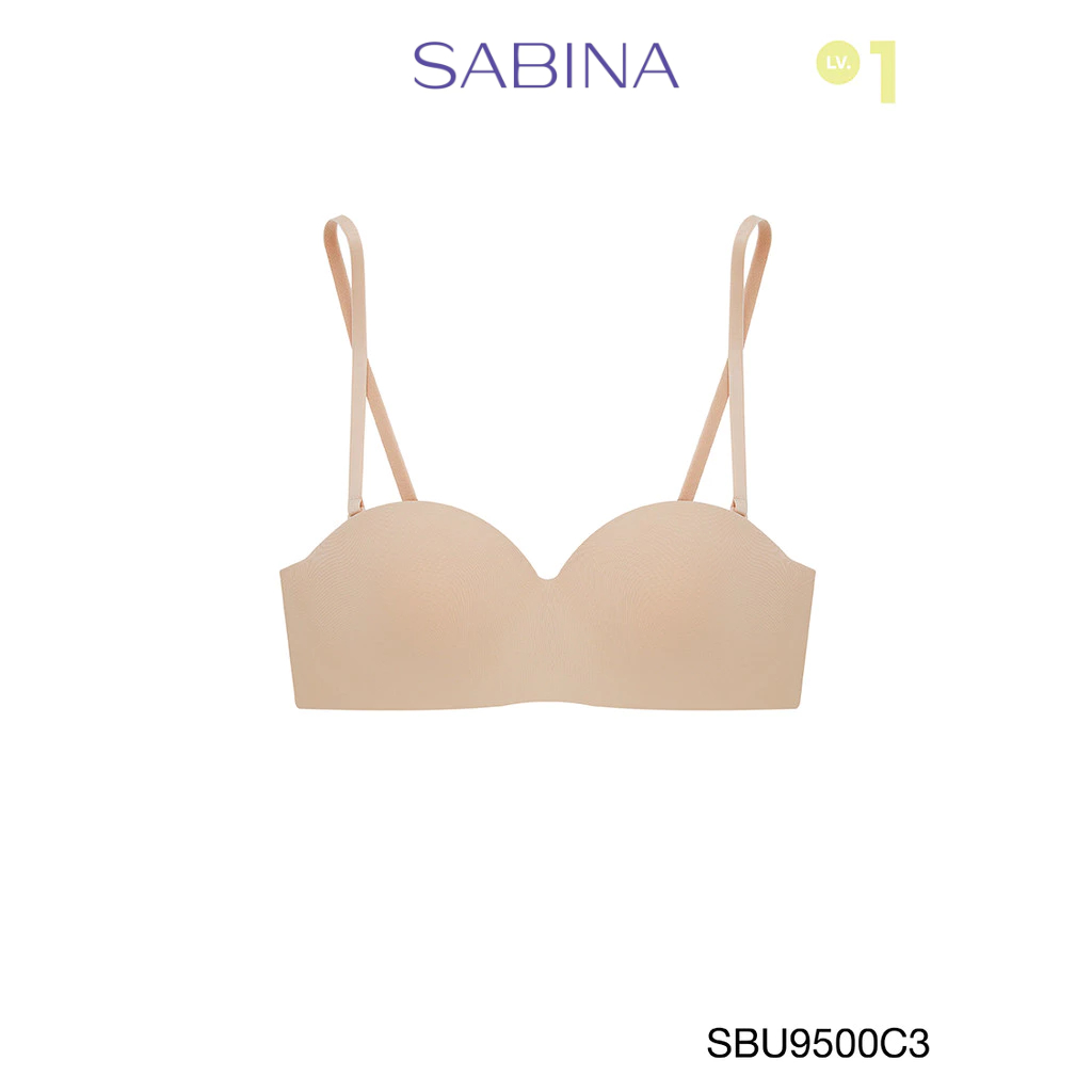 Sabina Pretty Perfect Level 1 เสื้อชั้นใน เกาะอก  ไร้โครง รหัส SBU9500C3 - สีเนื้อเข้ม