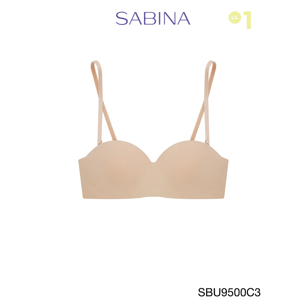 Sabina Pretty Perfect Level 1 เสื้อชั้นใน เกาะอก ไร้โครง รหัส SBU9500C3 - สีเนื้อเข้ม