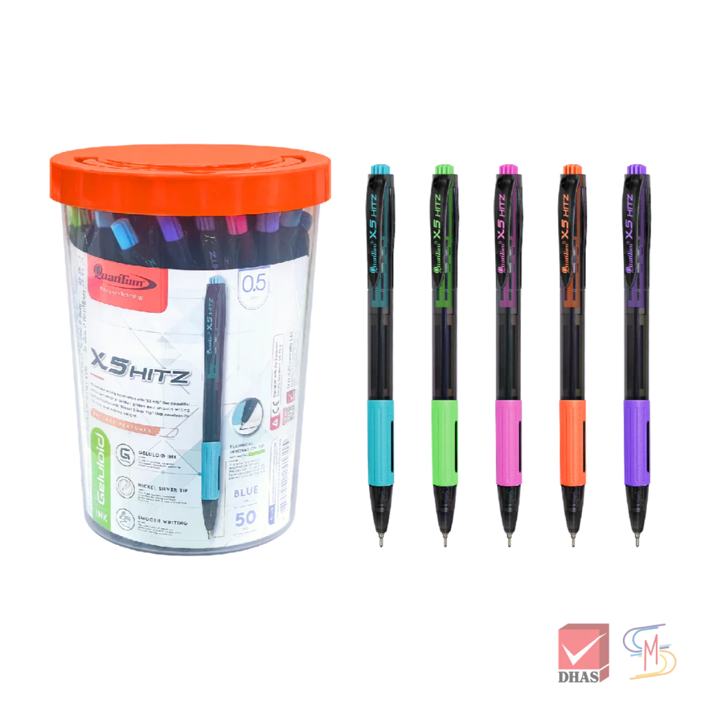 Quantum ควันตั้ม ปากกา ปากกาน้ำเงิน ปากกาโหล ปากกาลูกลื่น เจลลูลอยด์ X5 Hitz น้ำเงิน 0.5 จำนวน 50 ด้าม