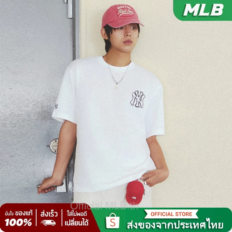 🍂ของแท้ 💯Authentic🍃MLBเสื้อยืด Basic Mega Logo T-Shirt Boston Red Soxสตรีทแฟชั่นเกาหลี🌼หากไม่พึงพอใจสามารถคืนสินค้าได้