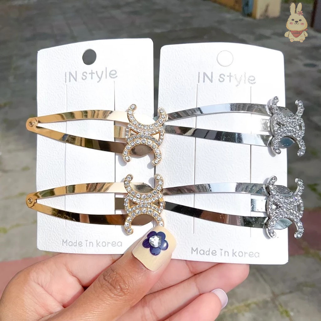 กิ๊บคู่ 2 ชิ้น กิ๊ฟ กิ๊บติดผม งานแบรน งานติดเพรช สีเงิน สีทอง งานขนมิ้งค์ พร้อมส่ง [ถ่ายจากงานจริง] - รูปที่ 5