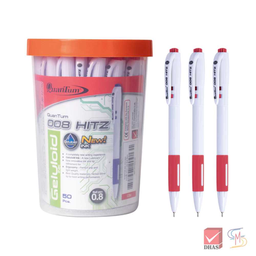 Quantum ปากกา ปากกาลูกลื่น เจลโล่พลัส 008 Hitz แดง 0.8 กระบอก จำนวน 50 ด้าม