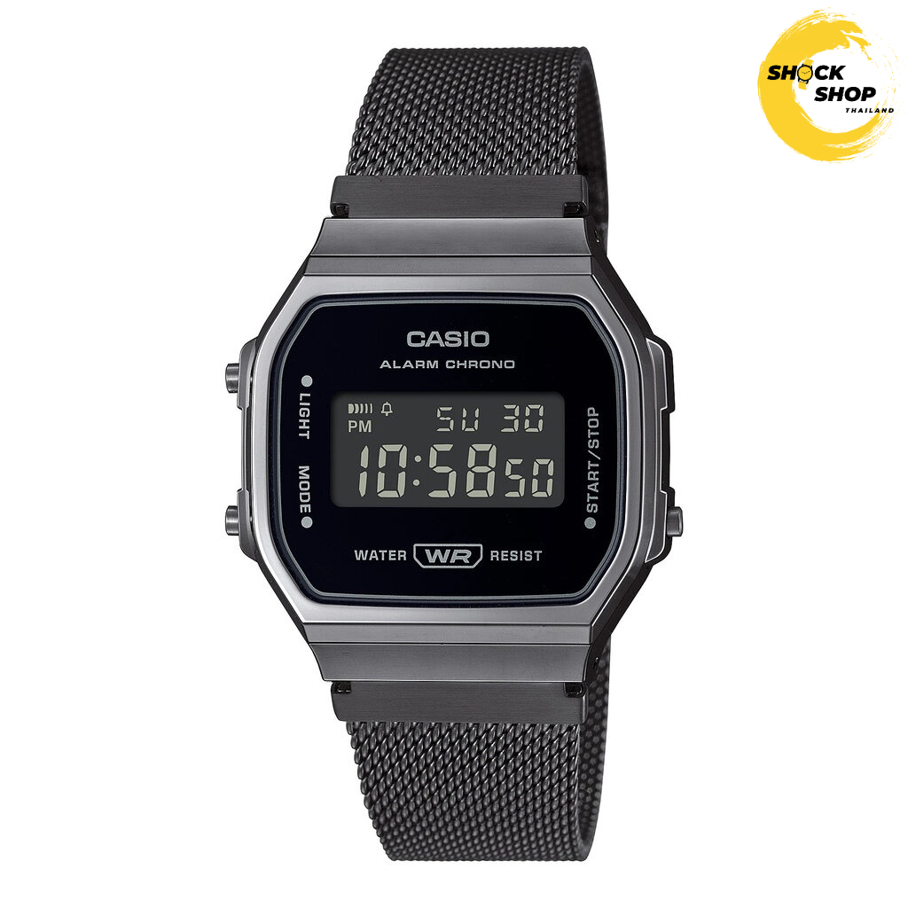 CASIO นาฬิกาดิจิตอล รุ่น A168WEMB-1B วัสดุสเตนเลสสตีล สีดำ คาสิโอ