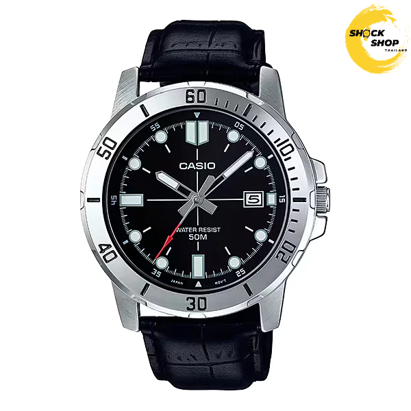 CASIO นาฬิกาผู้ชาย รุ่น MTP-VD01L-1EV สายหนัง สีดำ คาสิโอ