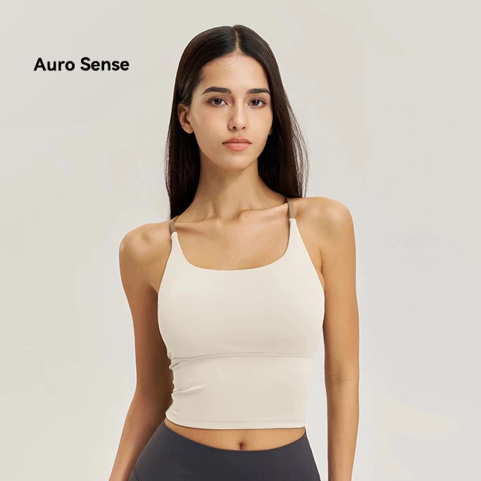 Auro Sense บราออกกำลังกาย สำหรับ ผู้หญิง สายไหล่สีสวมไขว้ มีแผ่นรองทรวงอก ในตัว ออกแบบ เอวสูงช่วยเก็บพุง