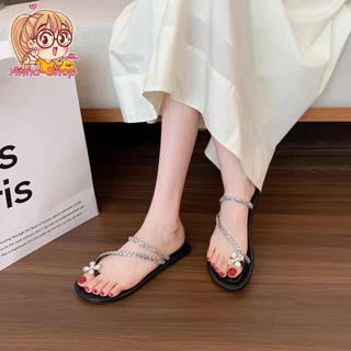 Anna shop รองเท้าแตะแบบสวม แฟชั่นผู้หญิง สายคาด ดีเทลแต่งดอกไม้เล็กๆ น่ารัก พร้อมส่ง T363