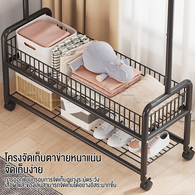 ราวแขวนเสื้อผ้า ราวตากผ้า ราวแขวนผ้า มีตะขอ พร้อมเสาแขวนกระเป๋า มีล้อเลื่อน โครงเหล็กเเข็งเเรง ง่ายต่อการเคลื่อนย้าย - รูปที่ 6