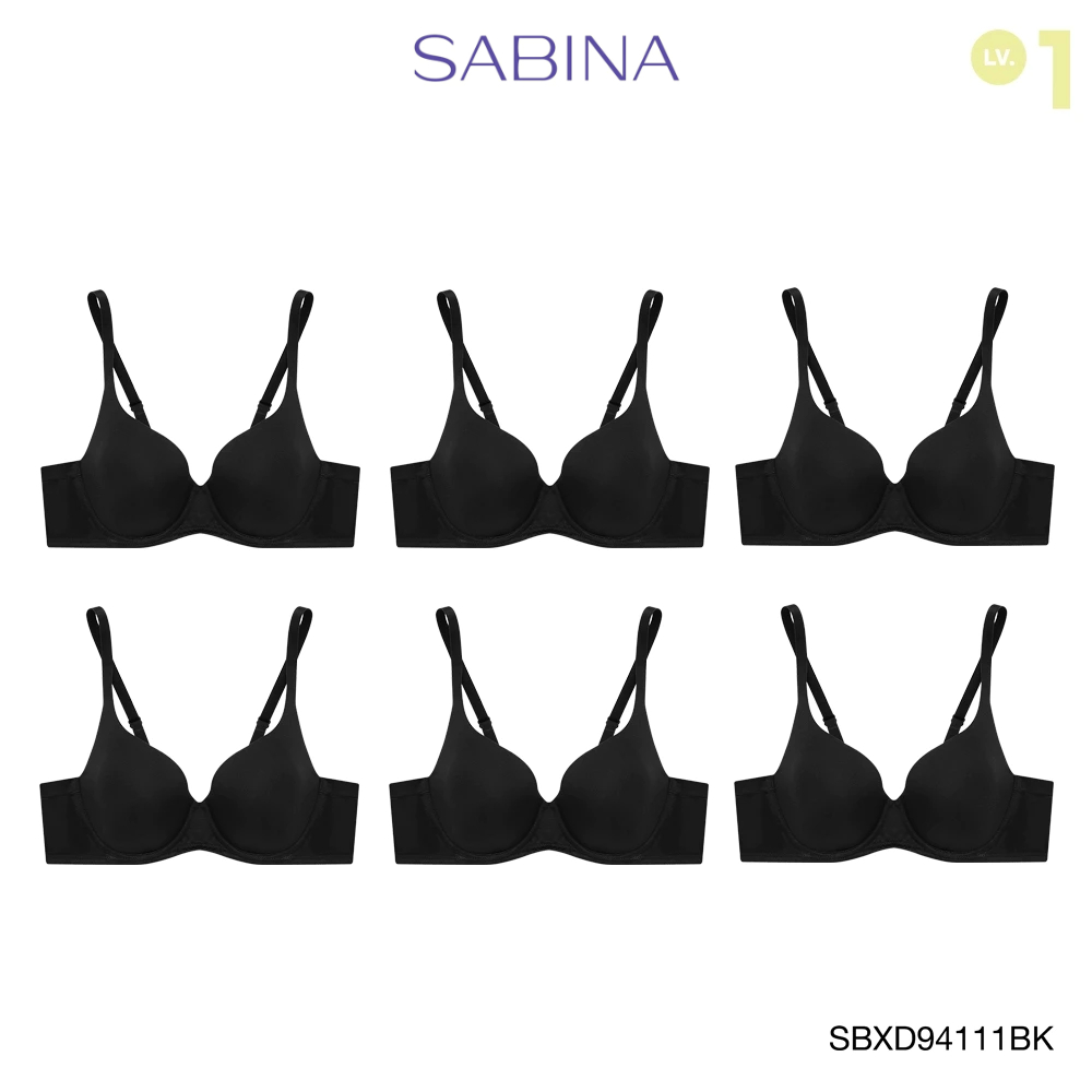 Sabina เสื้อชั้นใน (Set 6 ชิ้น)  มีโครง รุ่น Perfect Bra รหัส SBXD94111BK สีดำ