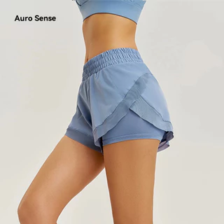 Auro Sense กางเกงขาสั้นออกกำลังกาย แบบหลวม มีซับใน ยืดหยุ่น กันโป๊ มีช่องข้าง เหมาะสำหรับ วิ่ง และฟิตเนส