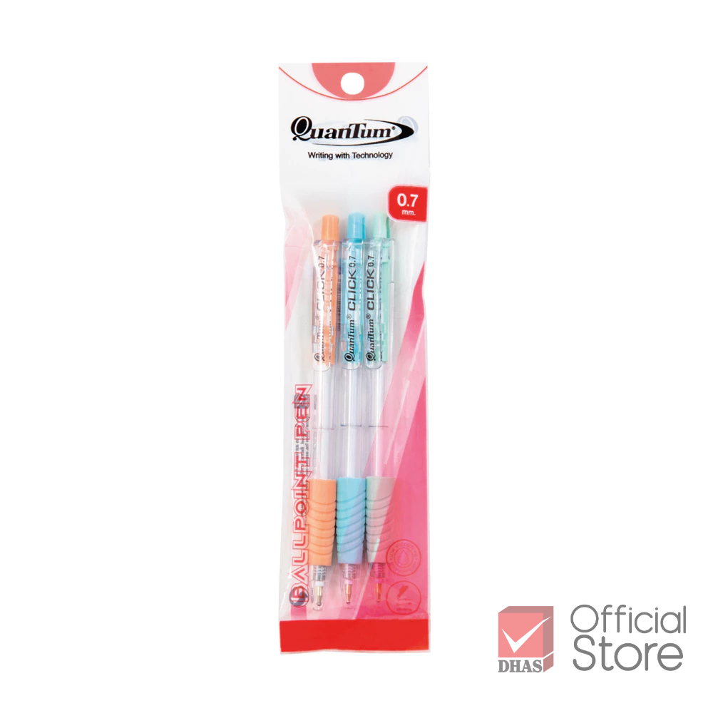 [แพ็ค 3 ด้าม] Quantum ปากกา ปากกาลูกลื่น สเก็ต 527 คลิ๊ก 0.7 นํ้าเงิน จำนวน 3 ด้าม