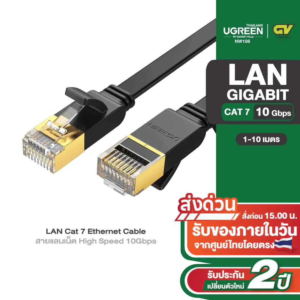 UGREEN รุ่น NW106 สายแลนเน็ต CAT7 LAN Cable Gigabit RJ45 รองรับความเร็วสูงสุด 10Gbps