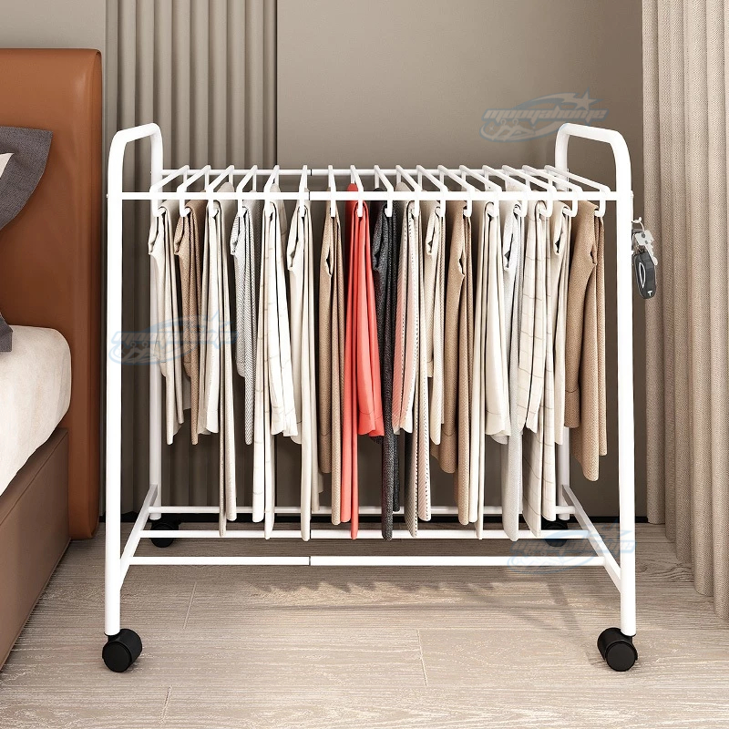 ราวแขวนกางเกง มีล้อ ราวตากผ้า ราวแขวนผ้า ราวแขวนกางเกงเคลื่อนยา้ยได้ปรับความยาวได้ 52 - 81cm ชั้นงกางเกงอเนกประสงค์