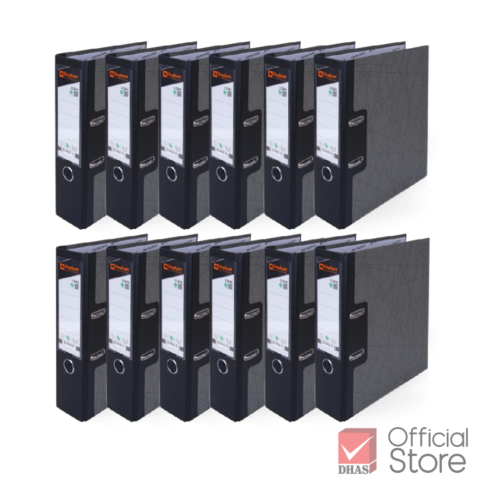 [ยกโหล 12 แฟ้ม] Elephant แฟ้ม แฟ้มสันกว้าง แฟ้มคลิปก้านยก No.112F / 112A4 สึดำ จำนวน 12 แฟ้ม