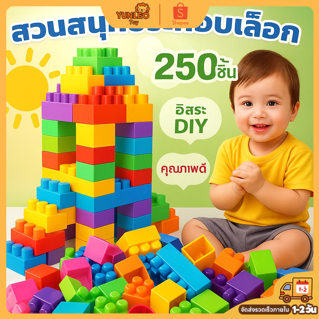 🚂 โปรโมชั่นส่วนลด！ ตัวต่อรถไฟ 250 ชิ้น ของเล่นบล็108/ 250 / 256 อก DIY อนุภาคใหญ่ ปลอดภัยไม่ง้อสารเคมี ของเล่นสร้างตัวต่