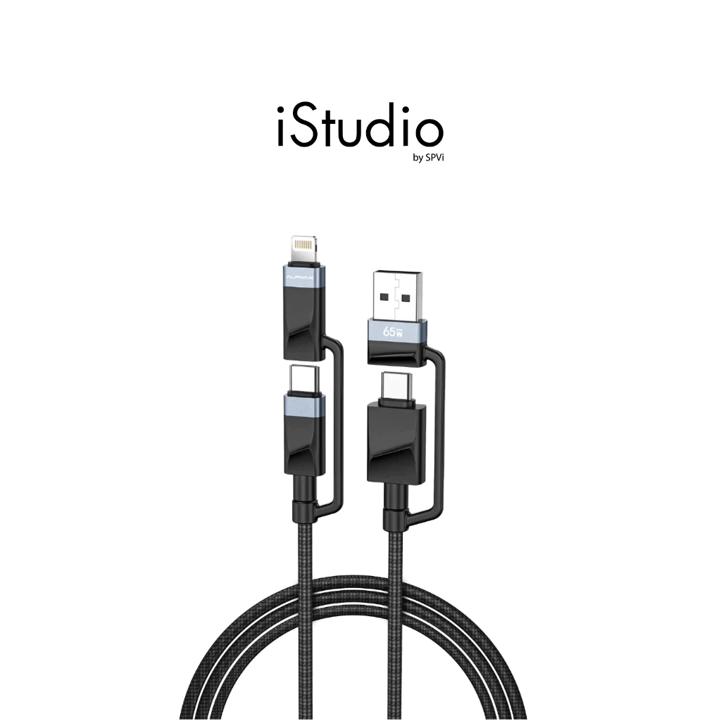สายชาร์จ ALPHA.X 4-in-1 Braided Data Cable 65W 1.2M ALU-4in1-15 Black