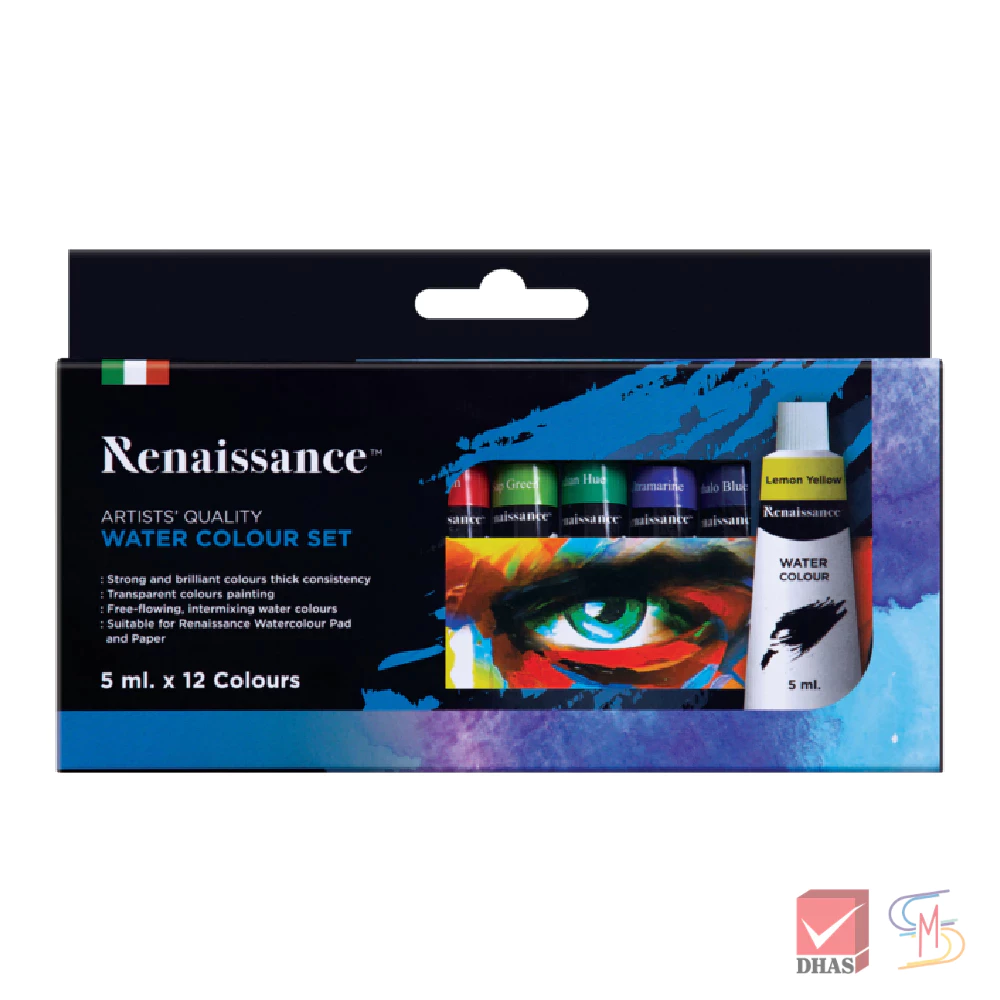 Renaissance สีน้ำ แบบหลอด 5ml.12 สี จำนวน 1 กล่อง