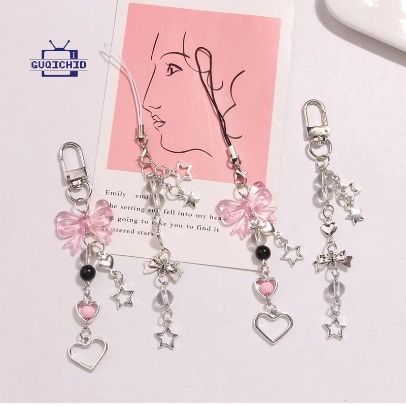 Y2Kพวงกุญแจแฟชั่นพร้อมลูกปัดโทรศัพท์ Charm ที่ไม่ซ้ํากัน Bowknot พวงกุญแจ Vibrant จี้ลูกปัดสําหรับโทรศัพท์มือถือ