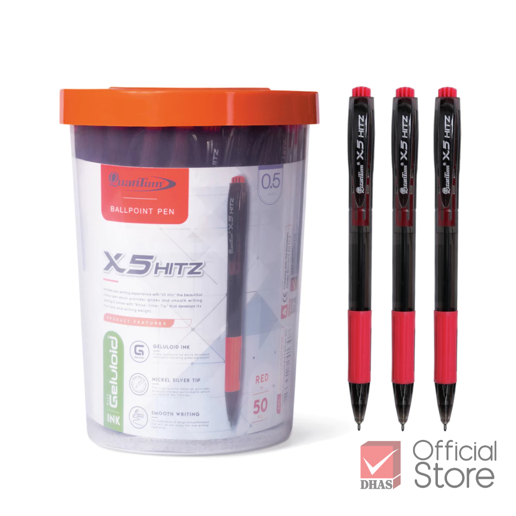 Quantum ปากกา ปากกาลูกลื่น เจลลูลอยด์ X5 Hitz หมึกแดง 0.5 จำนวน 50 ด้าม