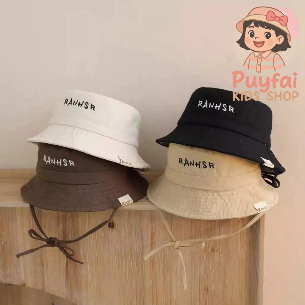 (ส่งด่วน) หมวกเด็กอายุ 10 เดือนถึง 3 ปี รอบศีรษะ: 48-50 ซม. หมวกบักเก็ตทรงปีกกว้าง ปักตัวอักษร RANHSR หมวกแฟชั่นเด็ก